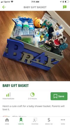 the baby gift basket is open and sitting on the floor