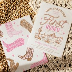 two cards with pink and brown designs on them