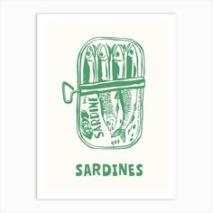 a green and white illustration of sardines in a jar