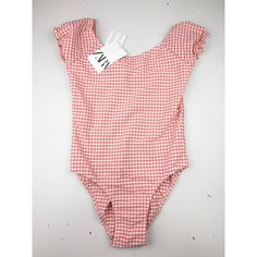 Zara Pink/White Gingham Swimsuit With Cap Sleeves, Size 11-12, New With Tags - I Have 3 Of These Spring Beachwear Bodysuit For Playwear, Playful One-piece Bodysuit For Spring, Playful Spring One-piece Bodysuit, Playful Spring Bodysuit, Playful Gingham Swimwear For Spring, Spring Gingham One-piece Swimwear, Casual Gingham Swimwear For Spring, Cotton Gingham Swimwear For Summer, Zara Swimsuit