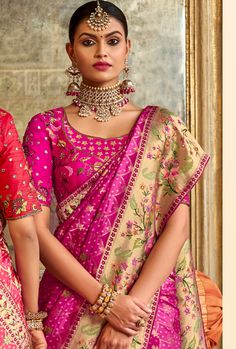 Thread, Sequence, Zarkan, Moti, Zari, Diamond & All Over Flower Aplic Heavy Work Stitching Option - We will email you the measurement guide to confirm your size. FABRIC: Pure Dola BLOUSE: Raw Silk COLOR: Pink SAREE FABRIC SIZE: 5.5 Meters BLOUSE FABRIC SIZE: 0.80 Meters Bonus offer - We will automatically add a free mystery gift with your order. The product will be shipped within 1 to 2 weeks from the date of purchase. Product is returnable if un-Stitched This product qualifies for free shipping Wedding Sarees Online, Saree Sale, Traditional Saree, Banarasi Silk Saree, On The Border, Elegant Saree, Designer Lehenga Choli, Ladies Gown, Embroidered Wedding