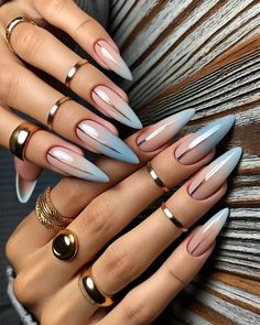 2024 Blue Nails, 2024 Nails Design, Two Color Nail Design, Instagram Nails, French Tips, Elegant Nails, Luxury Nails, Fabulous Nails