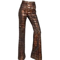 Brocade Pants, High Waisted Flare Pants, Zipper Pants, Rayon Pants, High Waisted Flares, Brown Pants, How To Wear Scarves, Flare Trousers, Flared Pants