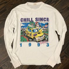 Brandy Melville John Galt Graphic Long Sleeve Top With “Chill Since 1993” Print. Very Soft. No Tags But Never Worn. One Size But Would Fit S/M Vintage Long Sleeve Tops With Cartoon Print, Retro Long Sleeve Top With Funny Print, 90s Inspired Long Sleeve Graphic Print Tops, 90s Inspired Long Sleeve Top With Letter Print, 90s Inspired Long Sleeve Letter Print Tops, 90s Inspired Long Sleeve Graphic Top, 90s Inspired Long Sleeve Cotton Top, Chill Since 1993, Tops Brandy Melville