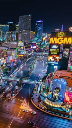 an aerial view of the las vegas strip at night