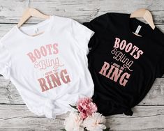 Boots and Bling Before the Ring Bachelorette party shirts Unisex t shirt please take a look at measurements chart. Soft Cotton/Poly blend tee. Personalized items can nit be returned or exchanged. All items shipped with USPS first class or priority mail. Shipping times are estimate but not guaranteed by carrier. We work hard to make and ship your order ASAP. Please allow 3-5 business day for delivery after your order is made. Styled Tshirt, Mock Up T Shirt, Married Shirt, Honeymoon Shirts, Bridal Party Shirts, Bride Shirts, Bachelorette Party Shirts, Styled Stock, Shirt Mockup