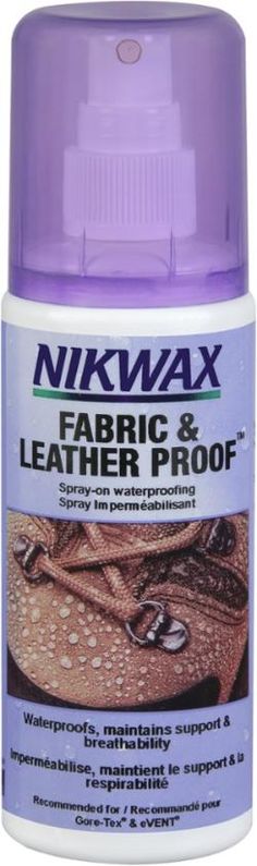 nikwax fabric and leather proof cleaner with lavender foam on the top, in a bottle