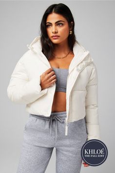 Essential Cropped Hooded Puffer Fabletics white female Activewear >> Womens >> Jackets & Outerwear >> Jackets regular Everyday Hidden Pockets/Reflective/Water-Resistant Female Activewear, Cozy Jacket, Womens Jackets, Limited Time Offer, Sportswear Women, Outerwear Coats, Look Cool, Active Wear For Women, Outerwear Jackets