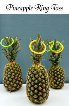 three pineapple ring tosses are sitting on top of each other