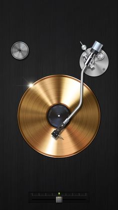 a golden record player with two speakers on it's side and an antenna attached to the disc