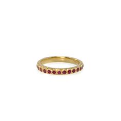 18k Yellow Gold 1.7mm ruby stack ring. Dimensions: Band Width: 0.11" (2.94mm). Stack Rings, Mixed Metal Jewelry, Stack Ring, Colored Stones, Ring Stacking, Stacking Rings, Metal Jewelry, Ruby, Yellow Gold