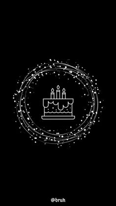 a black and white drawing of a birthday cake with candles on it's top