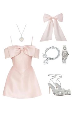 #cute #classy #pink #dinnerfit #outfit #fit #bow #silverandpink #silverjewellery #silver Pink And Silver Outfit, Coquette Party, Dinner Fits, Blair Waldorf, Themed Outfits, Pink Bow, Dream Closet, Cute Outfits