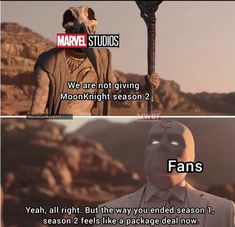 Khonshu telling there will be no season two of MK as Marvel and Steven being the fans say its a package deal now after the ending of season 1, dialogued from ep6 Moon Knight Moonknight Memes Funny, Moon Knight Inspired Outfit, Moon Knight Memes, Float Like A Butterfly, This Meme, Oscar Isaac