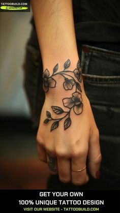 a woman's wrist tattoo with flowers on it