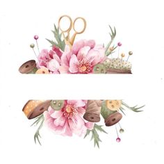 two floral banners with scissors and flowers