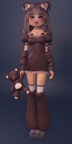 Teddy Bear Dti Outfit, Teddy Bear Dress To Impress Outfit, Just Broken Up With Dress To Impress, Cute Dti Outfits, Dress To Impress Animals, Dti Inspo Outfits, Teddy Bear Outfit, European Fashion Winter, Teddy Bear Theme