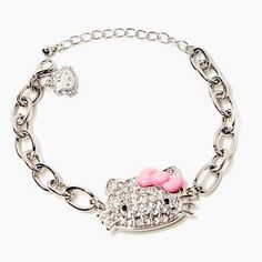 A High-Polish Bracelet Featuring A Cable Chain, Hello Kitty Charms, Rhinestone Embellishments, And A Lobster-Clasp Closure. - Officially Licensed Product Size + Fit - Width: 3.5" - Diameter: 2" Cute Silver Charm Bracelet For Party, Adjustable Hello Kitty Jewelry, Cute Metal Jewelry With Cat Design, Cute Silver Bracelet Jewelry, Cute Metal Bracelet Jewelry, Hello Kitty Charms, Y2k Trashy, Hello Kitty Charm, Pandora Bracelet Designs