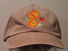 POPPY FLOWER Hat  Embroidered Women Garden Cap  30 Colors Brown Embroidered Baseball Cap With Curved Brim, Brown Embroidered Curved Brim Baseball Cap, Brown Embroidered Baseball Cap, Spring Baseball Cap With Embroidered Logo, Spring Baseball Cap With Embroidered Logo And Short Brim, Spring Brown Baseball Cap With Curved Brim, Brown Curved Brim Baseball Cap For Spring, Sunflower Hat, How To Wash Hats