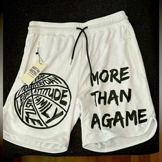 Better Than Basketball Branded Shorts Men’s M. White Graphic Print Sports Bottoms, White Sports Bottoms With Letter Print, Sports Bottoms With White Letter Print, White Streetwear Shorts With Pockets, White Shorts With Pockets For Streetwear, Casual White Graphic Print Shorts, White Letter Print Sports Shorts, White Bottoms With Letter Print For Streetwear, White Letter Print Bottoms For Streetwear