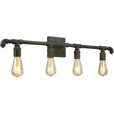 an image of a light fixture with three bulbs on the arm and one bulb turned on