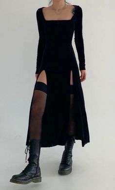 Whimsigoth Formal Outfit, Thigh High Tights With Skirt, Dark Feminine Outfits Edgy, Soft Natural Goth, Grunge Wedding Guest Outfit, Fancy Grunge Outfits, Alt Formal Outfits, Formal Alternative Outfit, Grunge Formal Outfit