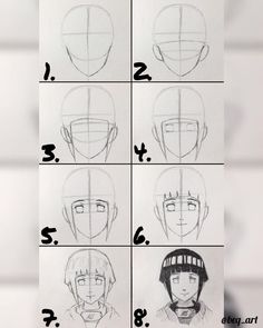 step by step drawing instructions on how to draw an anime character's head and shoulders