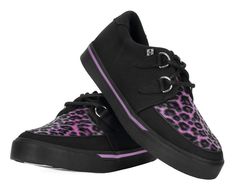 Follow your instincts and run wild in these creeper sneakers. Deliver an extra dose of fierceness with a vegan friendly black twill upper combined with a fun pink faux leopard fur front. Features our vulcanized VLK creeper sneaker silhouette that lends everyday wearability. D-ring lace up closure and has a lightly padded tongue along with removable memory foam insoles for added comfort.