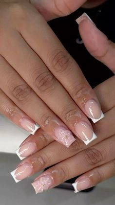 Classic Short Square Nails, Nail Inspo Square Short French Tip, Grad Pic Nails, French Tip Biab Nails With Design, Square Coquette Nails, Lowkey Nails, Short Gel X Nails Square, Square French Tip Designs, Basic Nails Square