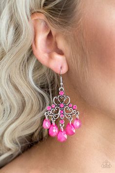 Dip It GLOW - Pink Rhinestone Earrings - Paparazzi Pink Chandelier Earrings, Paparazzi Jewelry Images, Paparazzi Accessories Jewelry, Pink Chandelier, Paparazzi Accessories, Chic Jewelry, Paparazzi Jewelry, Pink Rhinestones, Pink Earrings