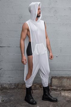 5D x Alien.Eleven Betty Jump - white mesh Jumpsuit 5D x Alien.Eleven Men Bodybuilding, Fashion Outfits Men, Festival Outfits Men, Gender Fluid Fashion, Extreme Fashion, Queer Fashion, Best Mens Fashion, Hooded Vest, Brand Clothing