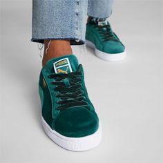 Basket Classic Velvet Women's Sneakers | PUMA Puma Fenty Shoes, Puma Women Shoes, Puma Shoes Women, Womens Wide Shoes, Pride Shoes, Velvet Sneakers, Boho Shoes, Puma White, Modern Shoes