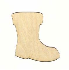 an unfinished wooden boot cut out on a white background