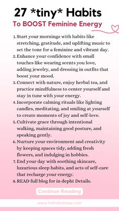 Learn how to incorporate 27 tiny habits into your day to boost your feminine energy and maintain balance. From calm morning routines to uplifting rituals, these tips are perfect for enhancing your feminine health. #FeminineVibes #HealthyHabits #WomanEnergy