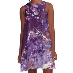 Loose-fit, mid-length sleeveless dress with silky handfeel. Printed on both sides. Machine washable. Size range XS-2XL. Casual Silk A-line Dress, Purple A-line Sundress, Casual A-line Silk Dress, Flowy Silk Sleeveless Mini Dress, Flowy Sleeveless Silk Mini Dress, Purple A-line Sleeveless Dress For Spring, Purple Flowy Sleeveless Midi Dress, Artistic Multicolor Sleeveless Dress, Purple Sleeveless Silk Mini Dress