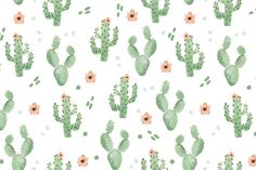 watercolor cactus pattern on white background