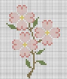 a cross stitch pattern with pink flowers on it