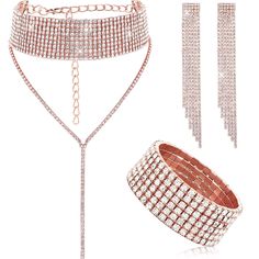 PRICES MAY VARY. You will receive: 1 set of women crystal rhinestone jewelry, include 1 piece of rhinestone bracelet, 1 piece of crystal necklace, 1 pair of dangle earrings, shining and simple jewelry, complete set for meeting your daily and party matching demands Shining material: this set is made of alloy and rhinestones, shining and glittering under the light, not easy to get rust or stain your cloth, safe for your wearing, can be apply for a long time use after nice storing Size information: Fringe Bracelet, Rhinestone Jewelry Set, Crystal Jewelry Sets, Bracelet Crystal, Wedding Bridal Party, Rhinestone Choker, Women's Jewelry Sets, Rhinestone Wedding, Rhinestone Designs