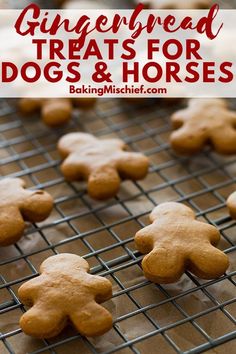 gingerbread treats for dogs and horses on a cooling rack with the title overlay