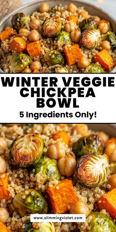 Packed with seasonal veggies and protein-rich chickpeas, this Winter Veggie Chickpea Bowl is a nourishing option for cold days. Save this pin for an easy plant-based dinner idea! Winter Nourish Bowl, Winter Buddha Bowl, Plant Based Winter Recipes, Winter Vegan Meals, Winter Clean Eating, Wellness Bowls, Veggie Meal Ideas, Nourish Bowl Recipes, Blue Zone Recipes