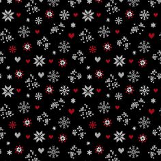 snowflakes and hearts on black background