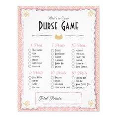 a pink and white printable game with the words what's in your purse?