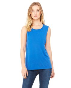 Ladies' Flowy Scoop Muscle Tank - TRUE ROYAL - L | Bella + Canvas Women's Flowy Scoop Muscle Tank Top in True Royal Blue Size Large | Ringspun Cotton Muscle Shirt Outfit, Muscle Shirt, Muscle Tank Top, Muscle T Shirts, Scoop Neck Tank Top, Muscle Tank Tops, Flowy Tank Tops, T-shirts & Tank Tops, Curves Workout