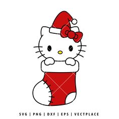 a hello kitty christmas stocking with a red bow on it's head and the words svg 1 png