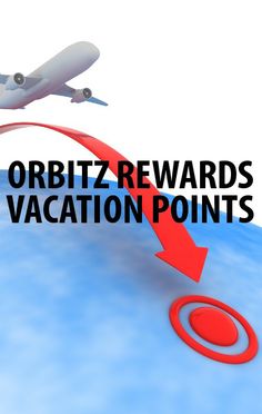 an airplane flying over the ocean with words on it that read orbittz rewards vacation points