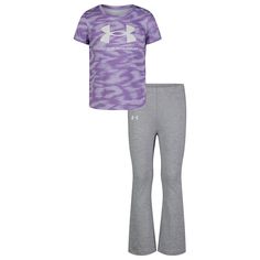 She'll look and feel great wearing this Toddler Girl Under Armour 2-pc. Top & Yoga Pants Set. She'll look and feel great wearing this Toddler Girl Under Armour 2-pc. Top & Yoga Pants Set. Click on this KIDS APPAREL & SHOES GUIDE to find the perfect fit and more! FEATURES 2-pc. set includes: tee, leggings Crewneck Short sleeves Elastic waistband Soft and smooth top; 4-way stretch bottoms Glitter logoFABRIC & CARE Top: polyester Pants: polyester, spandex Machine wash Imported Size: 3T. Color: Gray Toddler Girl Pack Sporty Set, Shoes Guide, Sporty Set, School Clothing, Under Armour Girls, Polyester Pants, How To Make Shoes, Athletic Leggings, Top 4