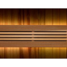 a wooden bench sitting in the middle of a room with wood slats on it