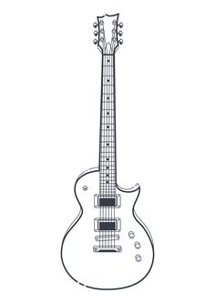 an electric guitar is shown in this black and white drawing, it appears to have been drawn