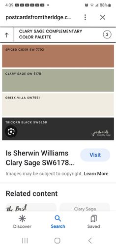 an iphone screen showing the color scheme for different types of paint colors and their names