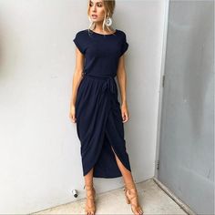 Freya - O-Neck Split Dress Belted Long Dress, Dress With Flats, Bohemian Beach Dress, Long Summer Dresses Maxi, Sukienki Plus Size, Pencil Skirt Dress, High Street Fashion, Elegant Maxi Dress, Long Dress Casual